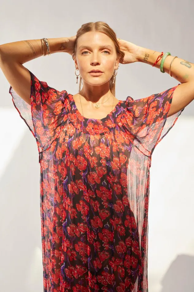 Natalie Martin SIENNA DRESS Chiffon Watercolor Print Onyx Shop Dresses