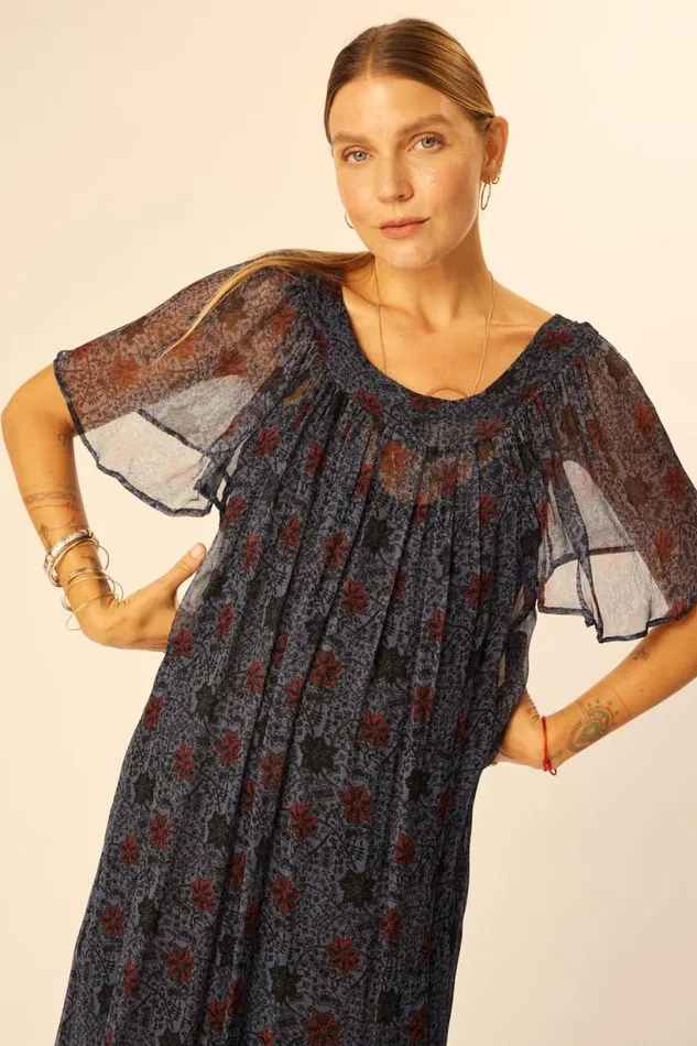 Natalie Martin SIENNA DRESS Snowflake Steel Blue Shop Dresses