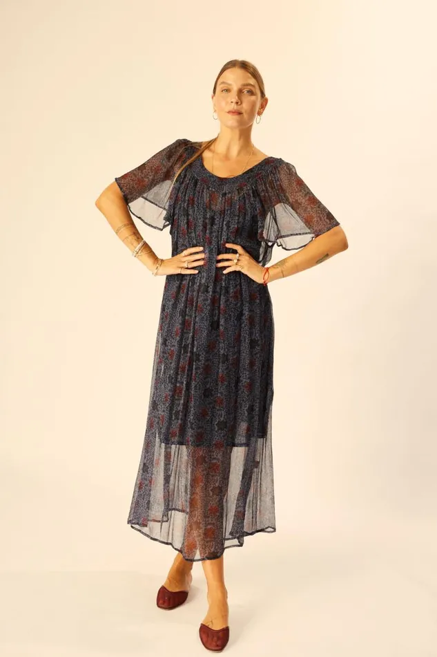 Natalie Martin SIENNA DRESS Snowflake Steel Blue Shop Dresses