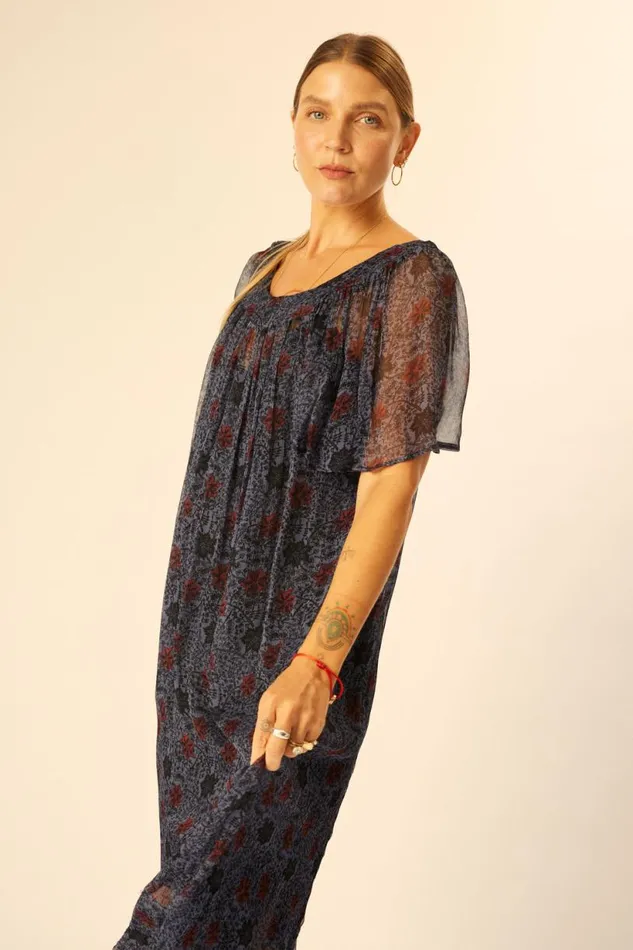 Natalie Martin SIENNA DRESS Snowflake Steel Blue Shop Dresses