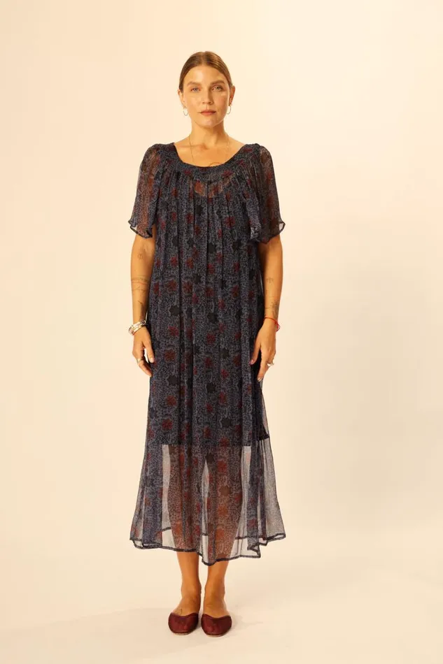 Natalie Martin SIENNA DRESS Snowflake Steel Blue Shop Dresses