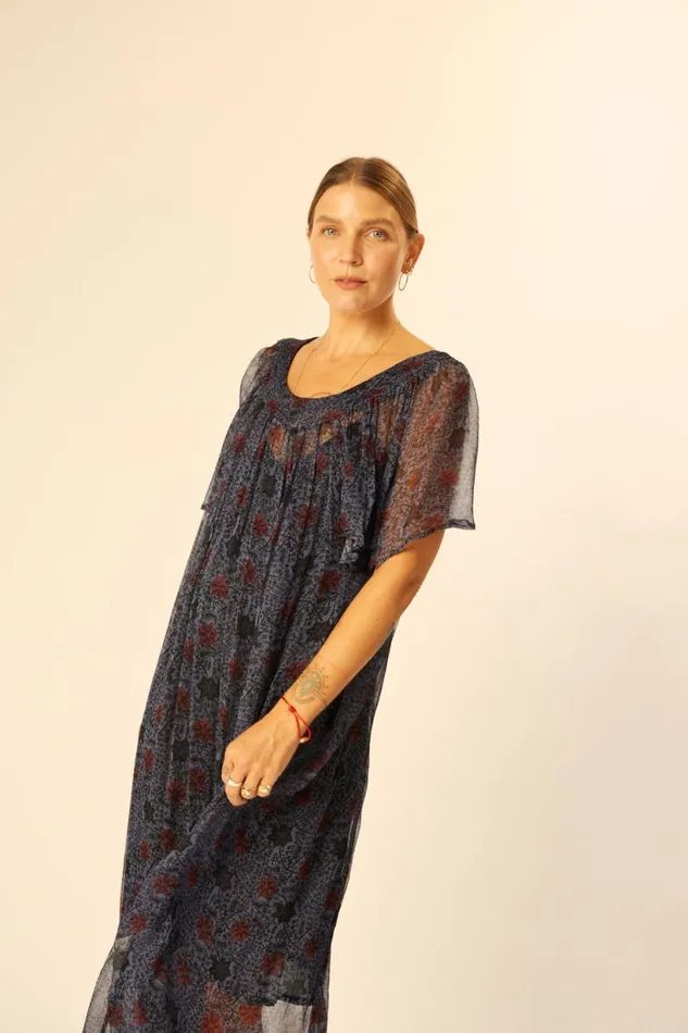 Natalie Martin SIENNA DRESS Snowflake Steel Blue Shop Dresses