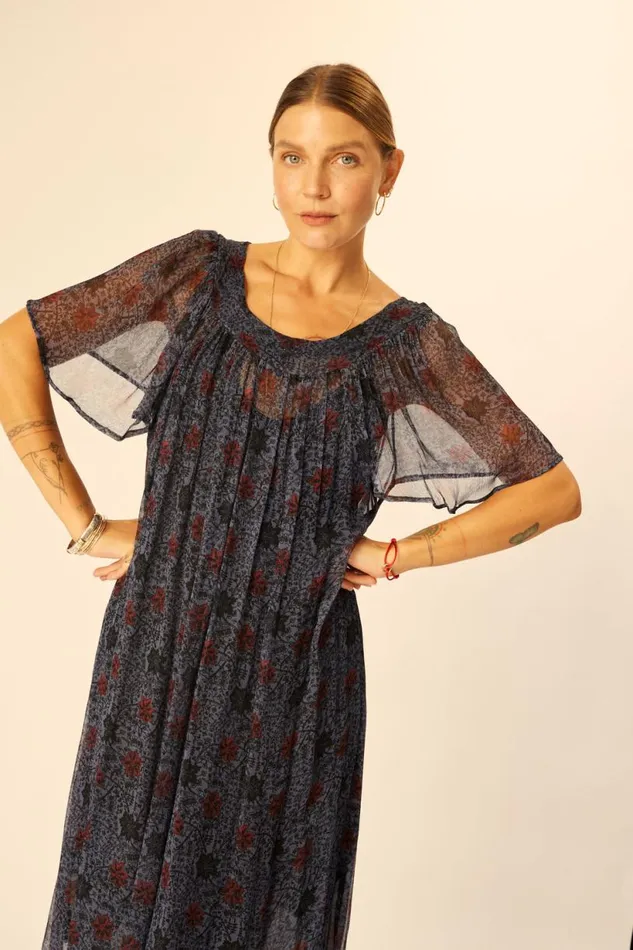 Natalie Martin SIENNA DRESS Snowflake Steel Blue Shop Dresses