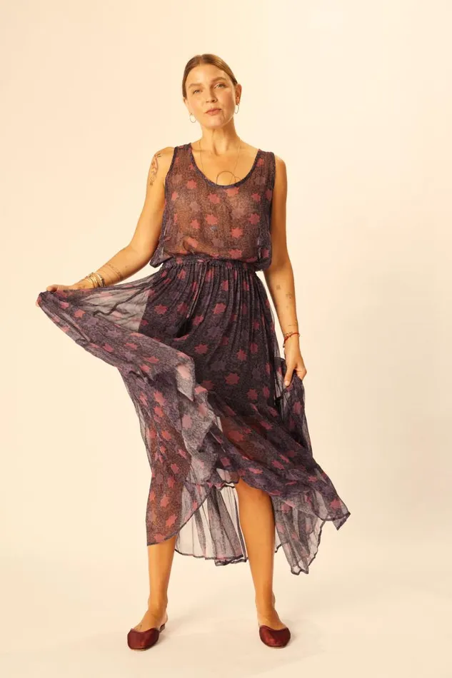 Natalie Martin SIERRA SKIRT Chiffon Snowflake Aubergine Shop Bottoms