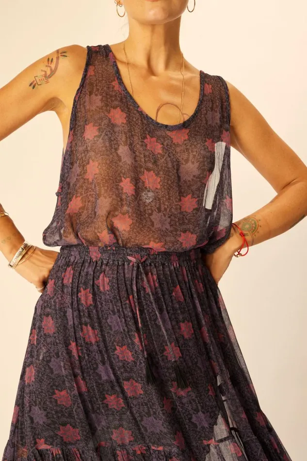 Natalie Martin SIERRA SKIRT Chiffon Snowflake Aubergine Shop Bottoms
