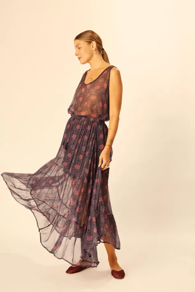 Natalie Martin SIERRA SKIRT Chiffon Snowflake Aubergine Shop Bottoms