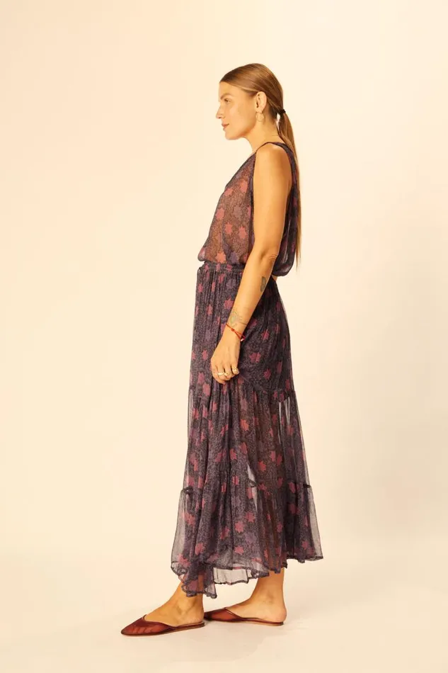 Natalie Martin SIERRA SKIRT Chiffon Snowflake Aubergine Shop Bottoms