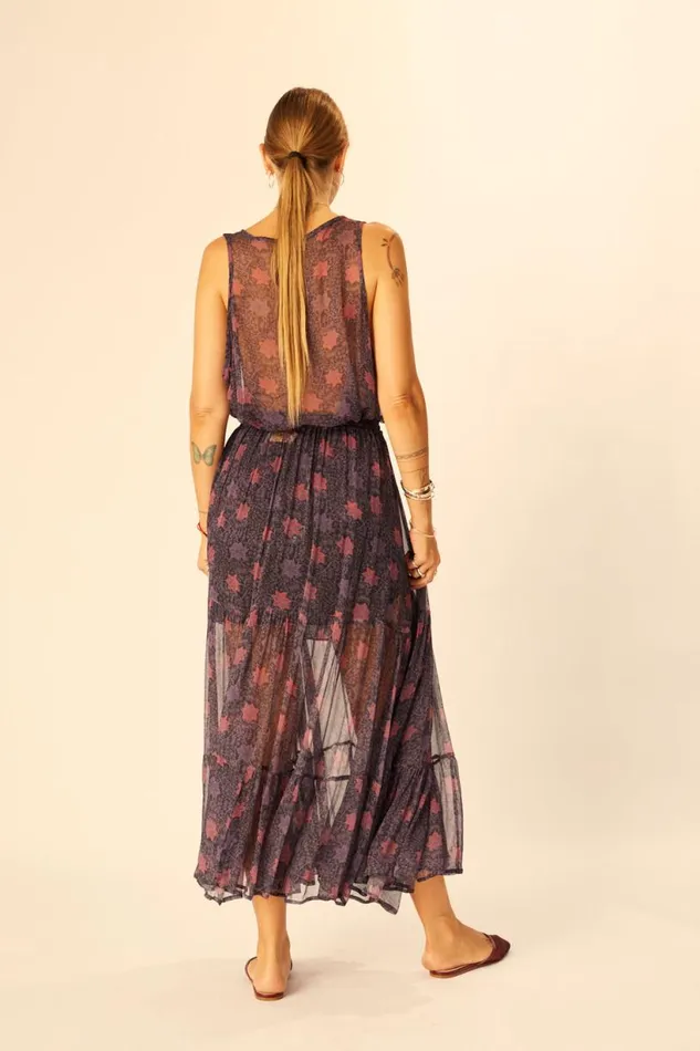 Natalie Martin SIERRA SKIRT Chiffon Snowflake Aubergine Shop Bottoms