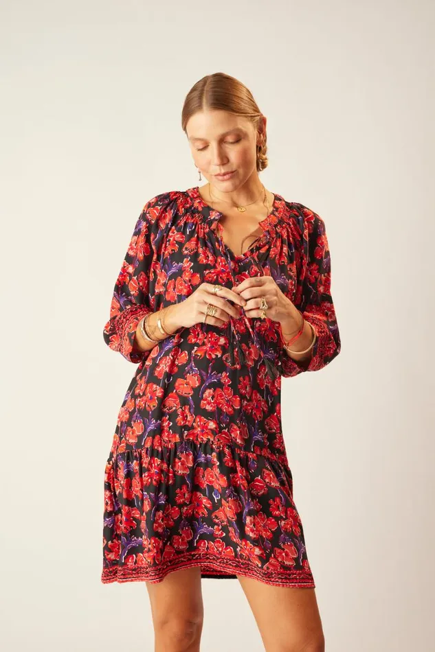 Natalie Martin STEVIE DRESS Silk Watercolor Print Onyx Shop Dresses