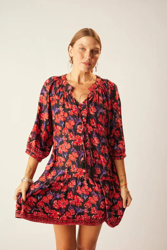 Natalie Martin STEVIE DRESS Silk Watercolor Print Onyx Shop Dresses