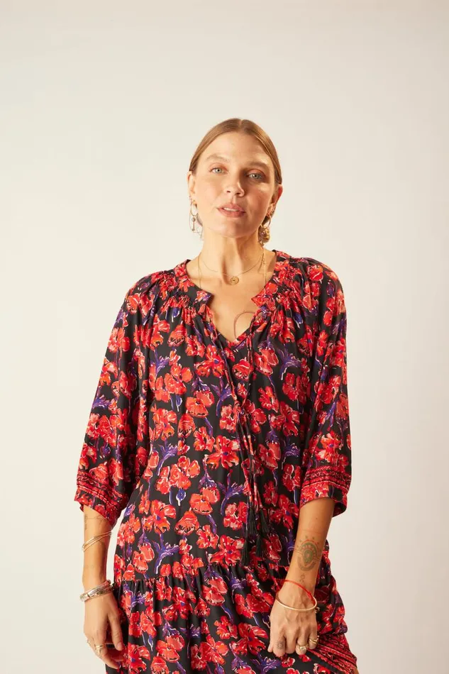 Natalie Martin STEVIE DRESS Silk Watercolor Print Onyx Shop Dresses