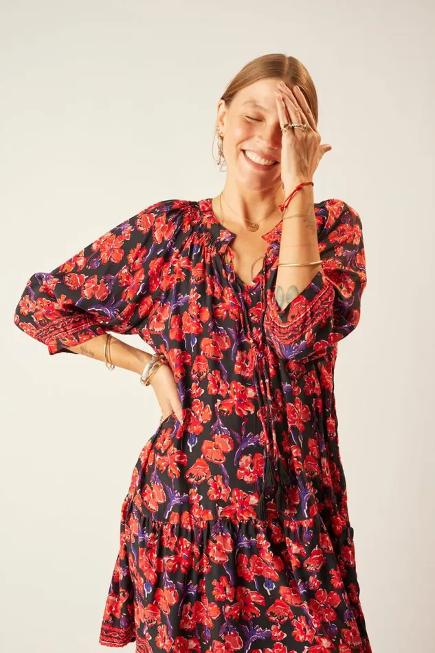Natalie Martin STEVIE DRESS Silk Watercolor Print Onyx Shop Dresses