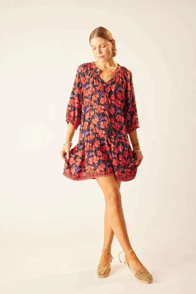 Natalie Martin STEVIE DRESS Silk Watercolor Print Onyx Shop Dresses