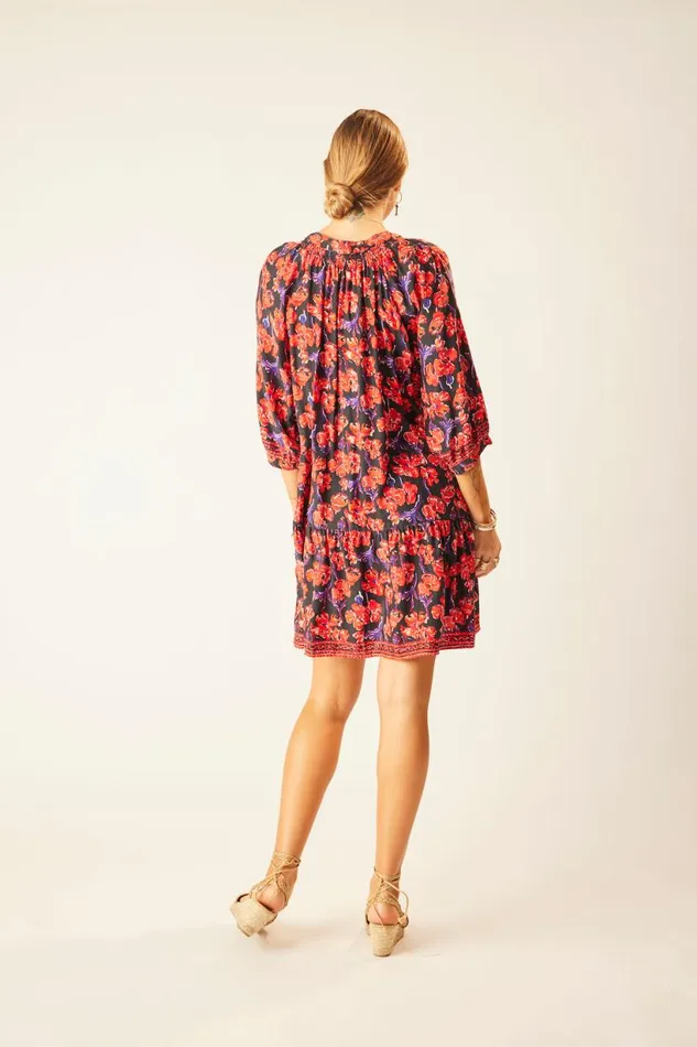 Natalie Martin STEVIE DRESS Silk Watercolor Print Onyx Shop Dresses