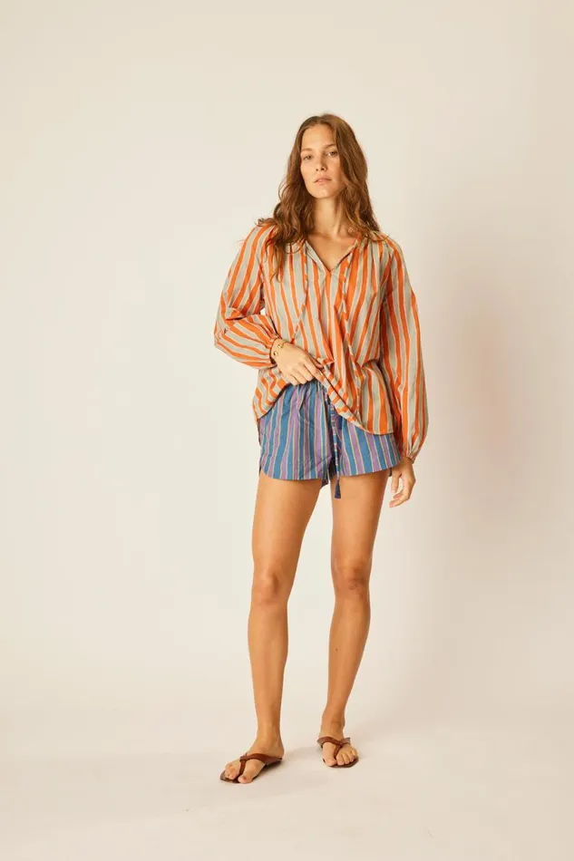 Natalie Martin TASH SHORT Batik Stripe Blood Orange Shop Bottoms