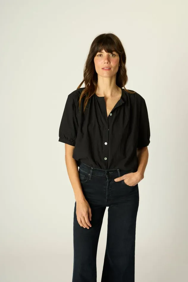 Natalie Martin VIOLET TOP Black Flat Cotton Shop Tops