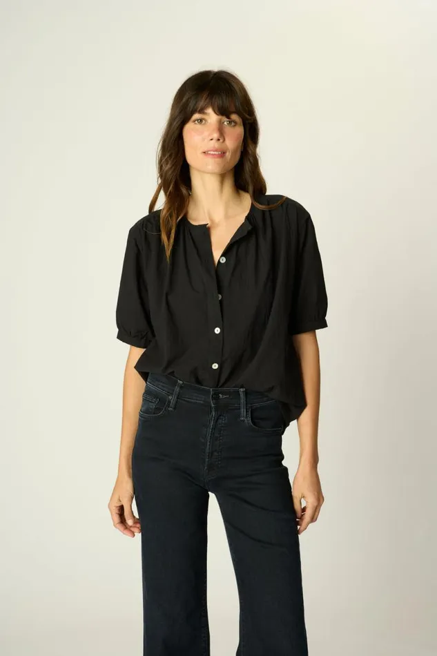Natalie Martin VIOLET TOP Black Flat Cotton Shop Tops