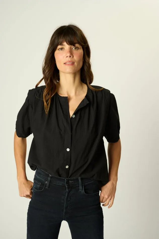 Natalie Martin VIOLET TOP Black Flat Cotton Shop Tops