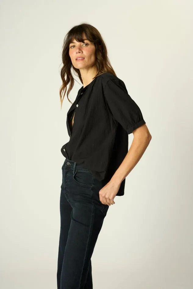 Natalie Martin VIOLET TOP Black Flat Cotton Shop Tops