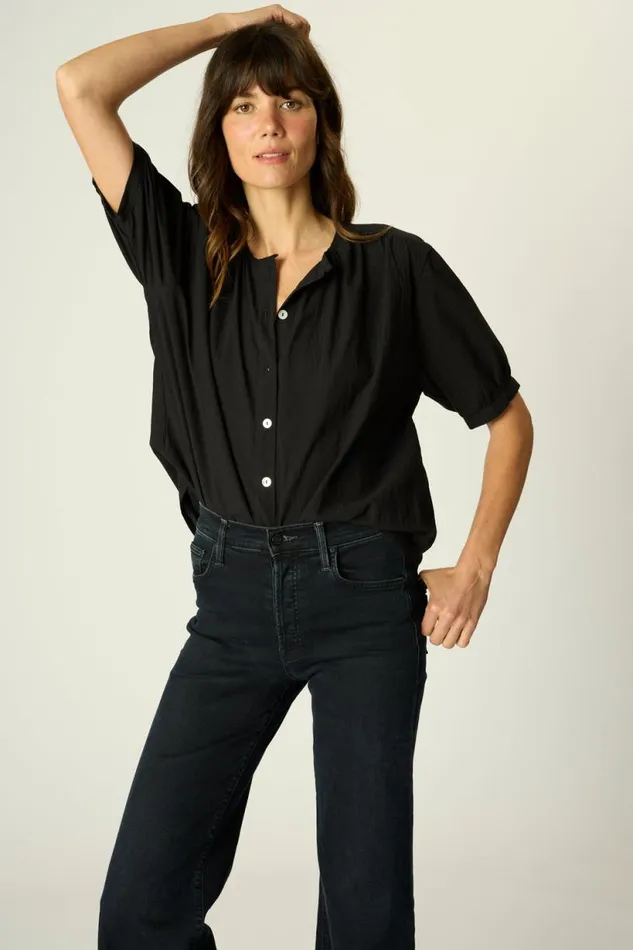 Natalie Martin VIOLET TOP Black Flat Cotton Shop Tops
