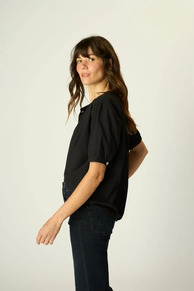 Natalie Martin VIOLET TOP Black Flat Cotton Shop Tops