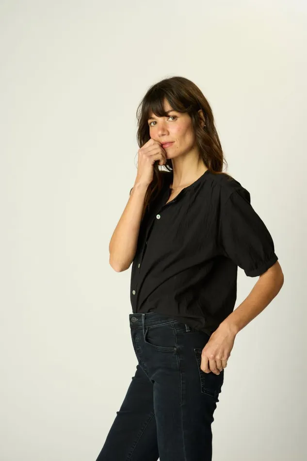 Natalie Martin VIOLET TOP Black Flat Cotton Shop Tops