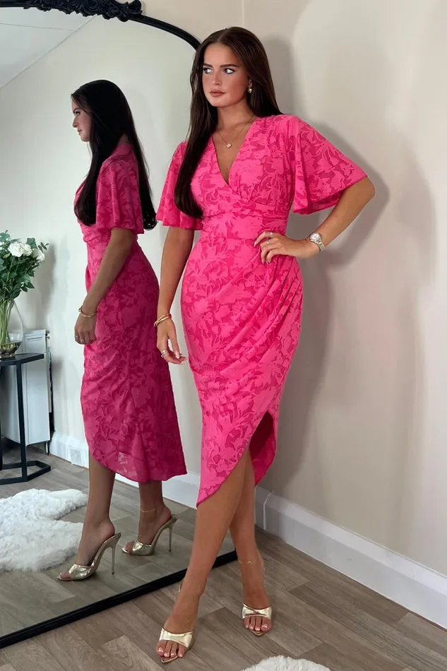 Natasha Angel Sleeve Wrap Midi Dress Pink Women Girl In Mind Wrap Dresses
