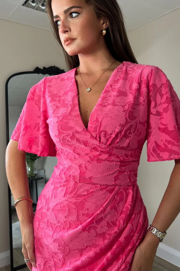 Natasha Angel Sleeve Wrap Midi Dress Pink Women Girl In Mind Wrap Dresses