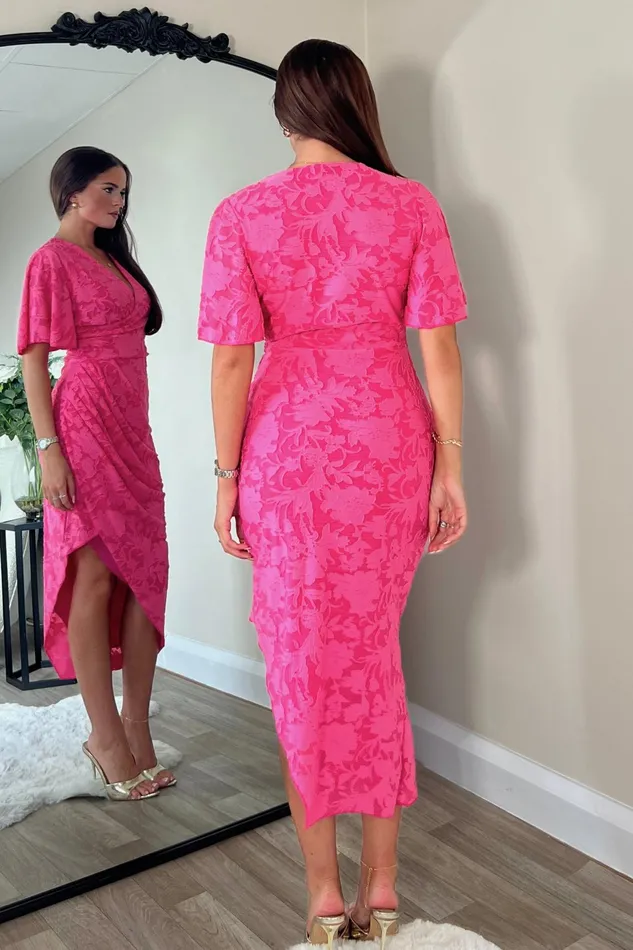 Natasha Angel Sleeve Wrap Midi Dress Pink Women Girl In Mind Wrap Dresses