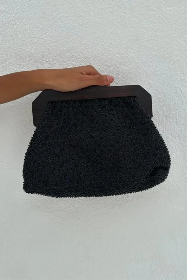Never Fully Dressed Black Beaded Mirror Bag Women Accessories