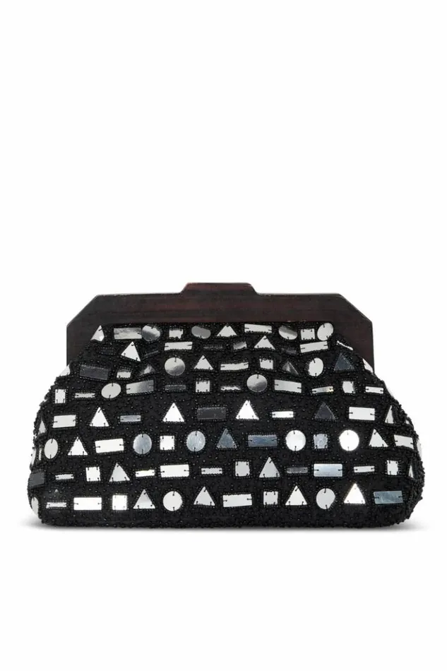 Never Fully Dressed Black Beaded Mirror Bag Women Accessories