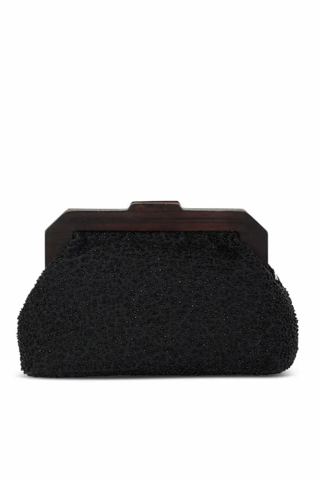Never Fully Dressed Black Beaded Mirror Bag Women Accessories