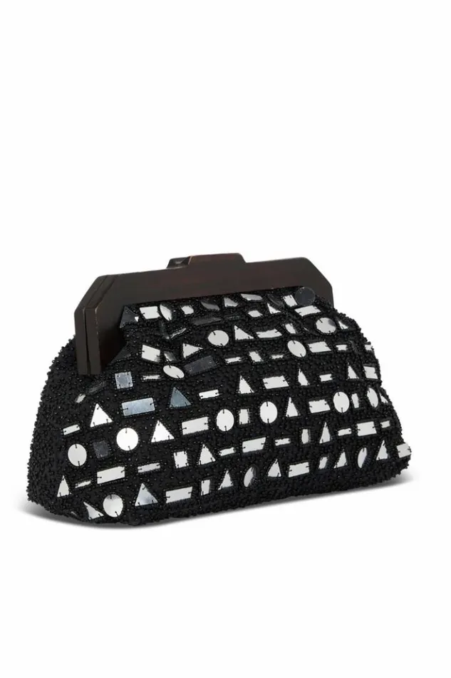 Never Fully Dressed Black Beaded Mirror Bag Women Accessories