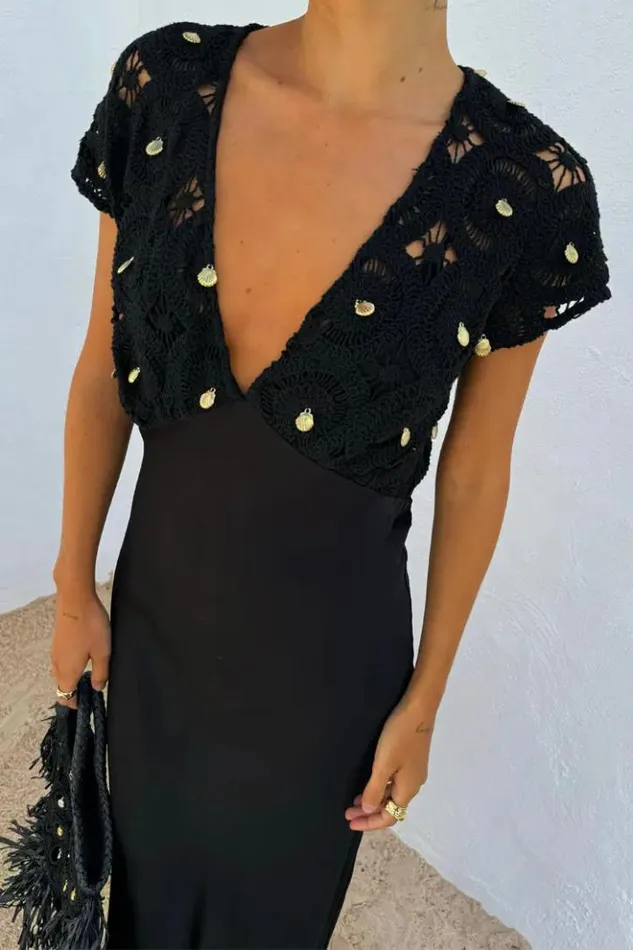 Never Fully Dressed Black Crochet Shell Elodie Dress Petite Women Petite