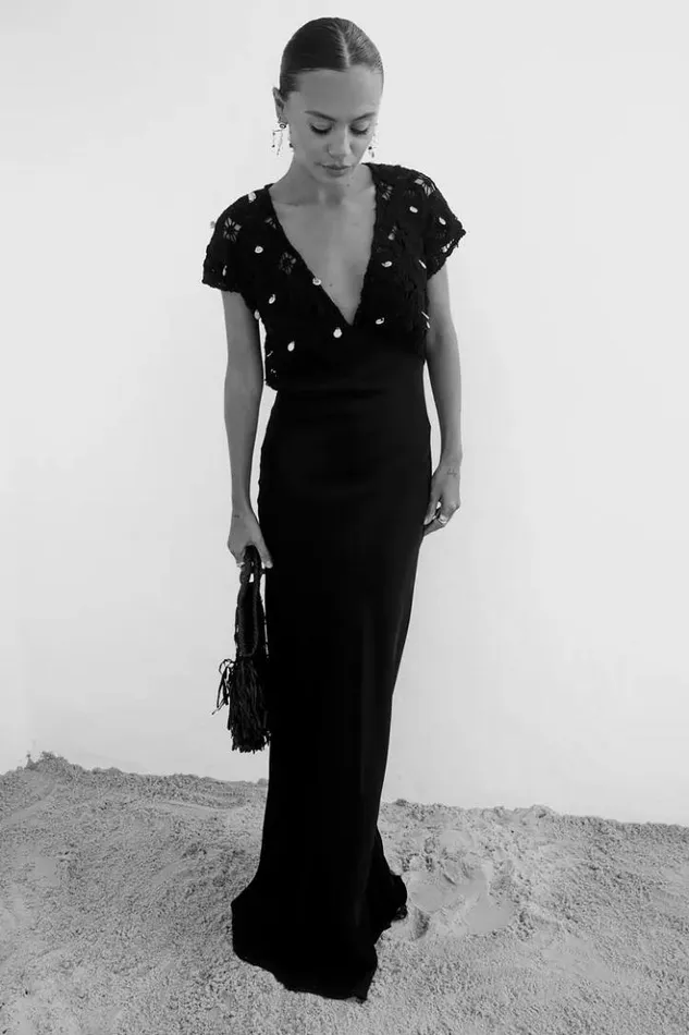 Never Fully Dressed Black Crochet Shell Elodie Dress Petite Women Petite