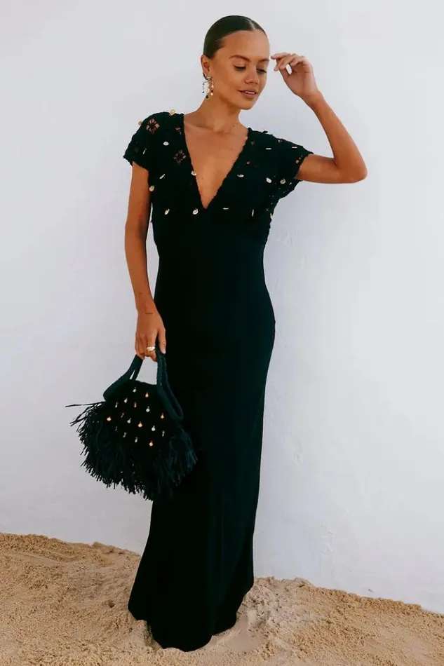 Never Fully Dressed Black Crochet Shell Elodie Dress Petite Women Petite