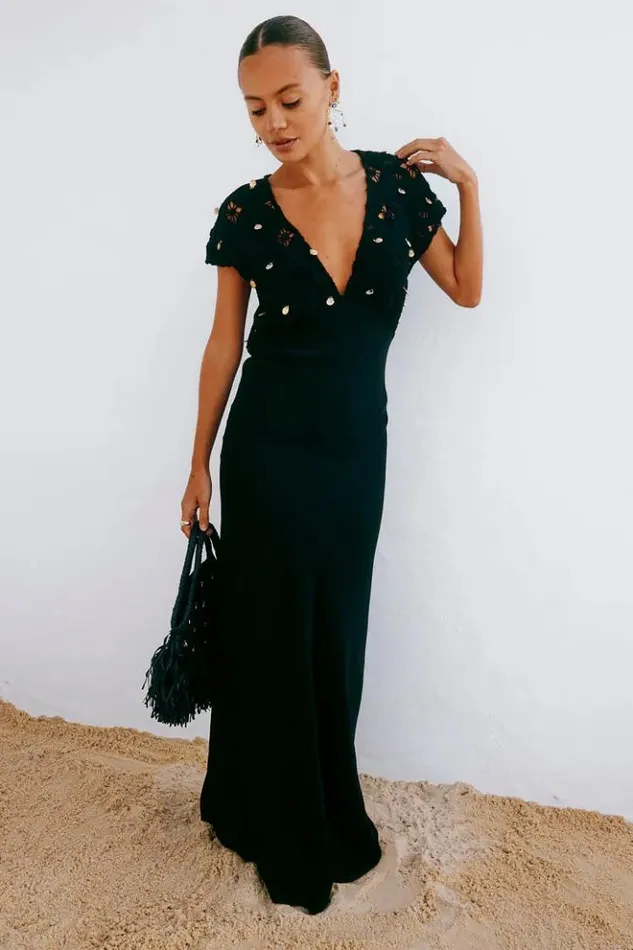 Never Fully Dressed Black Crochet Shell Elodie Dress Petite Women Petite