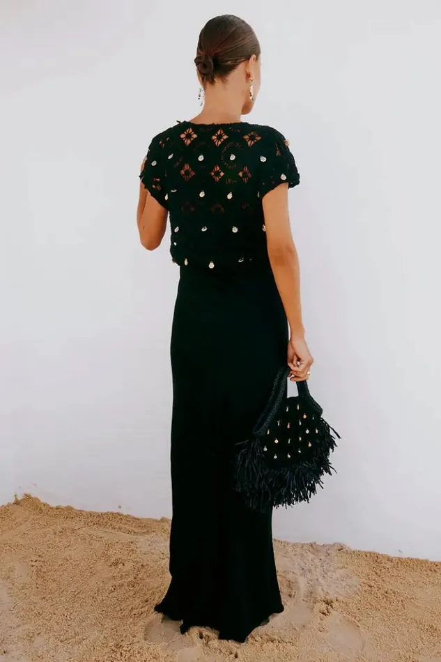 Never Fully Dressed Black Crochet Shell Elodie Dress Petite Women Petite