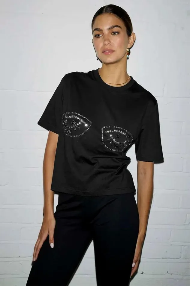 Never Fully Dressed Black Jewel Bust T Shirt Women Tops and TShirts