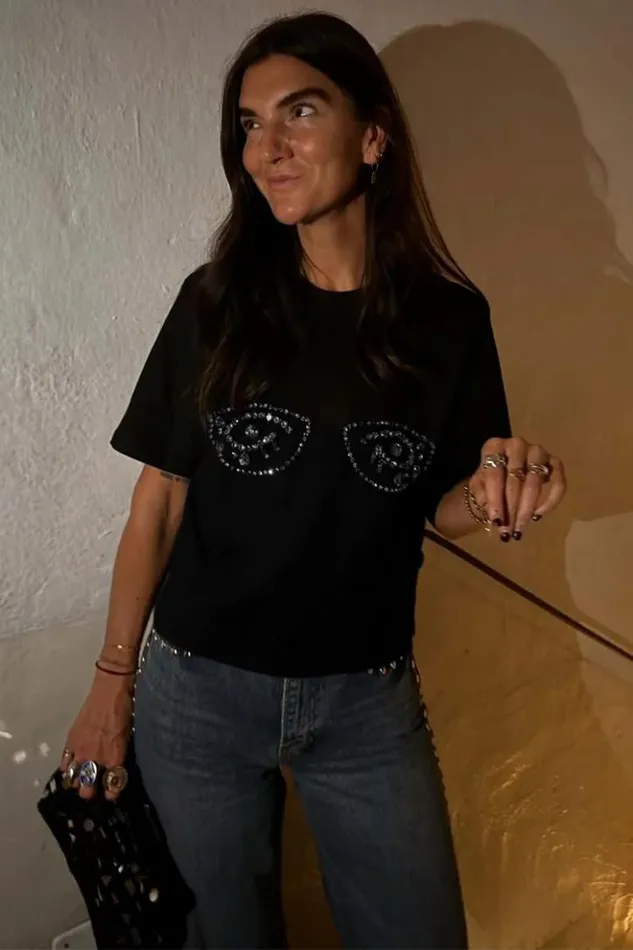 Never Fully Dressed Black Jewel Bust T Shirt Women Tops and TShirts