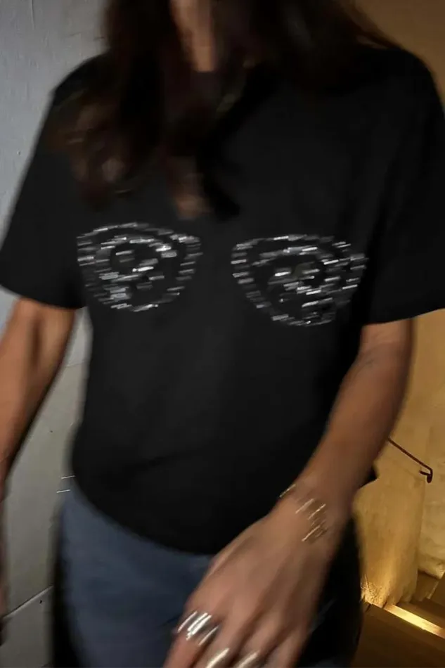 Never Fully Dressed Black Jewel Bust T Shirt Women Tops and TShirts