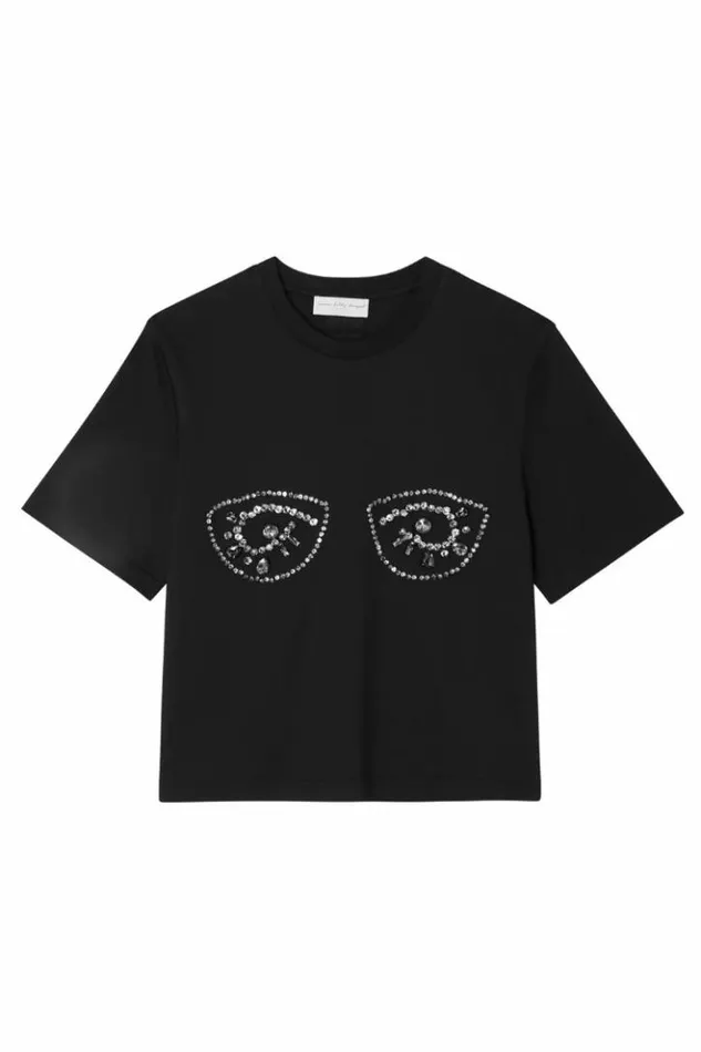 Never Fully Dressed Black Jewel Bust T Shirt Women Tops and TShirts