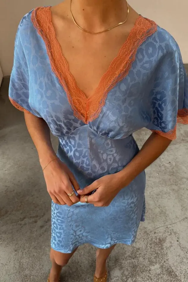 Never Fully Dressed Blue Jacquard Mini Thea Dress Petite Women Petite