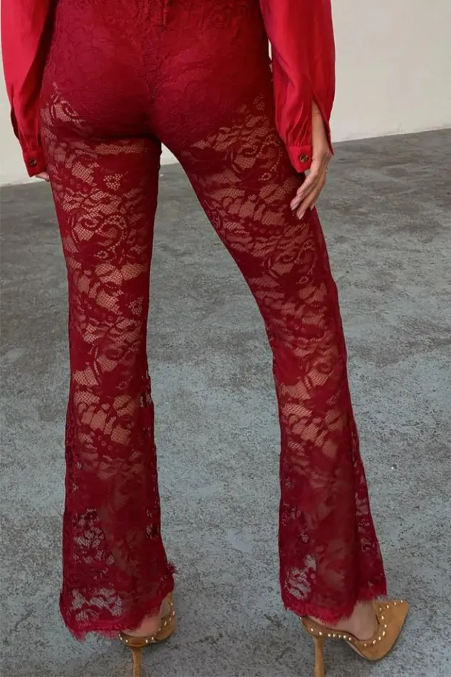 Never Fully Dressed Burgundy Lace Diva Trousers Women Trousers and Shorts
