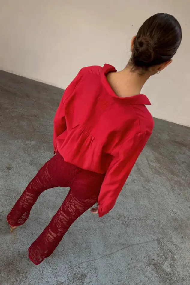 Never Fully Dressed Burgundy Lace Diva Trousers Women Trousers and Shorts