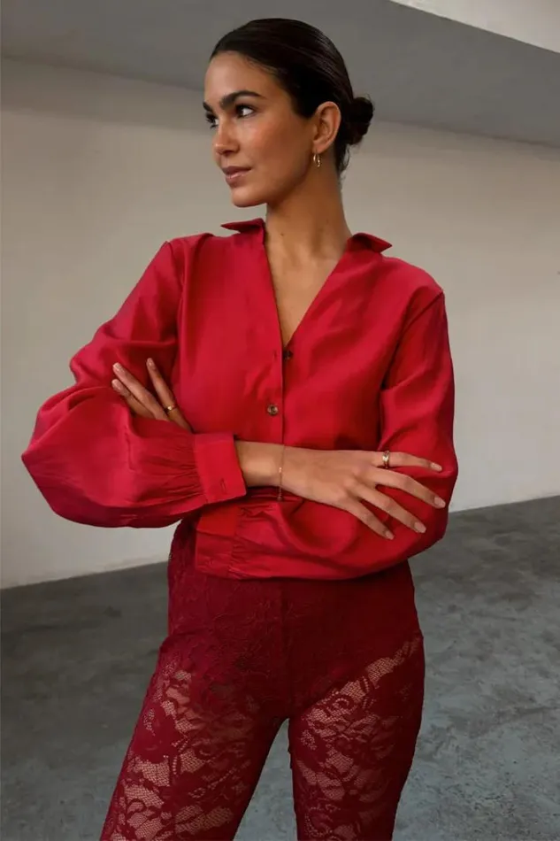 Never Fully Dressed Burgundy Lace Diva Trousers Women Trousers and Shorts