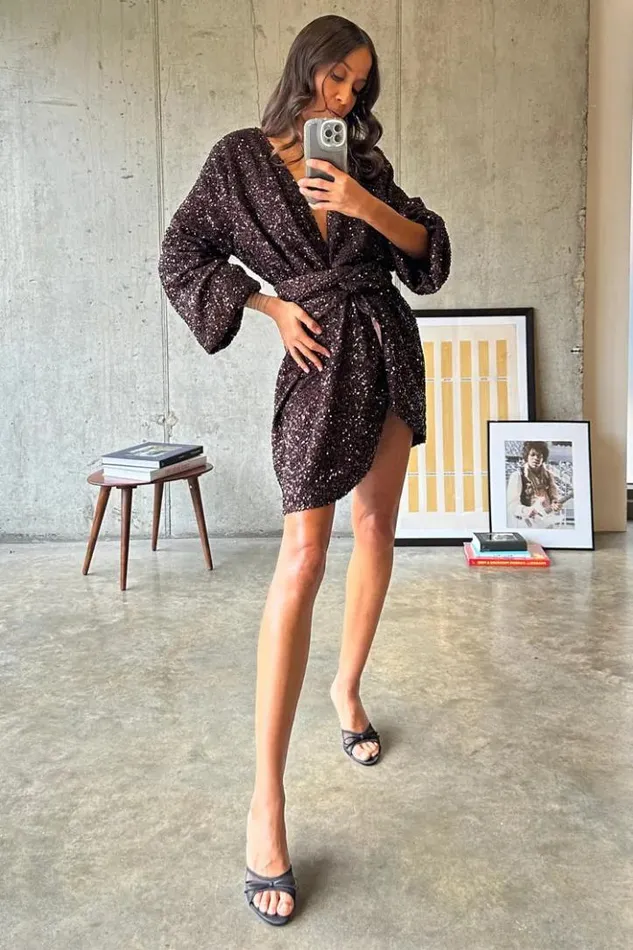Never Fully Dressed Chocolate Sequin Mini Vienna Dress Petite Women Petite