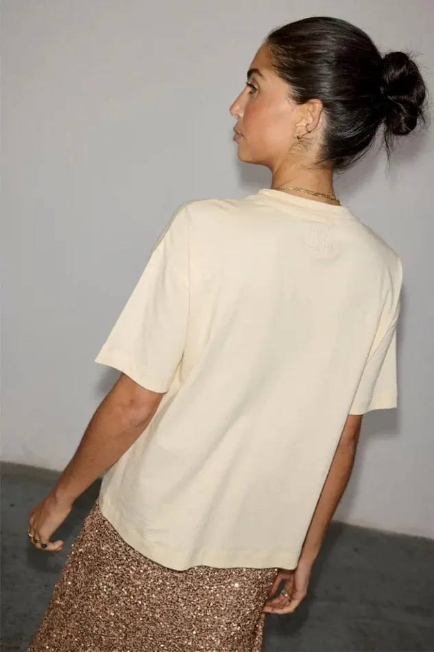 Never Fully Dressed Cream Beaded Logo Tshirt Women Tops and TShirts