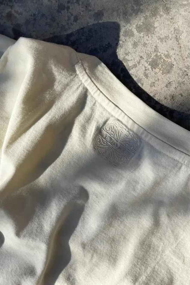 Never Fully Dressed Cream Beaded Logo Tshirt Women Tops and TShirts