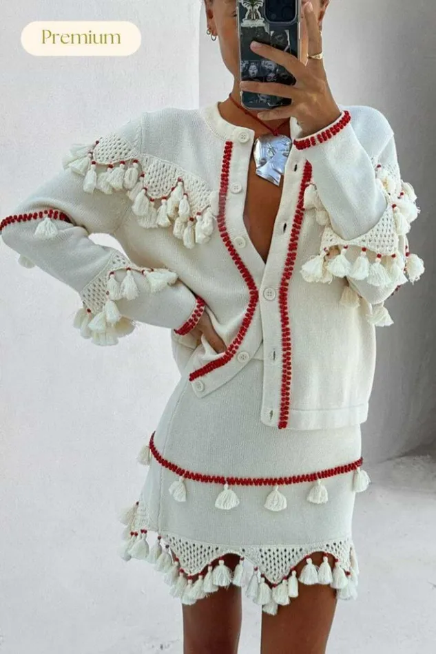 Never Fully Dressed Ivory And Red Jake Skirt Women Knitwear
